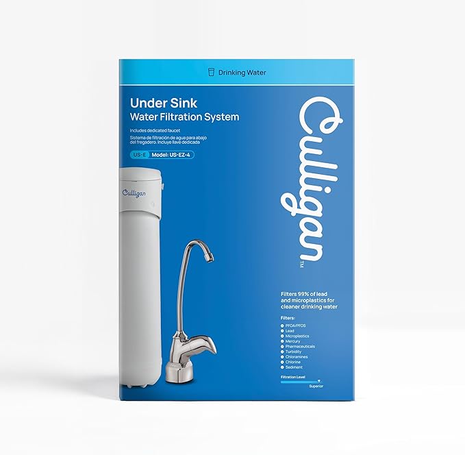 Culligan US 4 EZ-Change Sink Drinking Water Filtration System with Dedicated Faucet and Premium Filter, Single Unit, Chrome