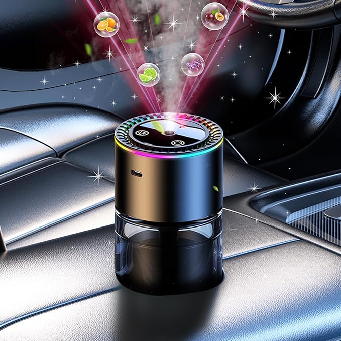 Smart Car Air Freshener Diffuser 180ML Large Capacity, 270-Day Essential Oil Rechargeable Auto On/Off with 7-Color Light & Star Projection for Home Office, Cologne Scent