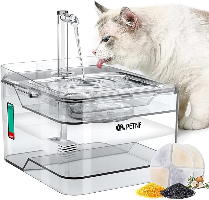 PETNF Transparent 3L/101oz Pet Water Fountain - Automatic Cat & Dog Dispenser with LED Light, Ultra Quiet Pump, 3 Flow Modes & 2 Filters - AquaVibe