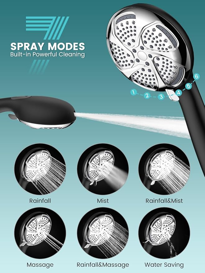 Filtered Shower Head with Handheld, High Pressure 7 Mode, Anti-clog Nozzles, Built-in Power Wash to Clean Tub, Shower Head with Filters for Hard Water, Remove Chlorine - Reduce Dry Itchy Skin