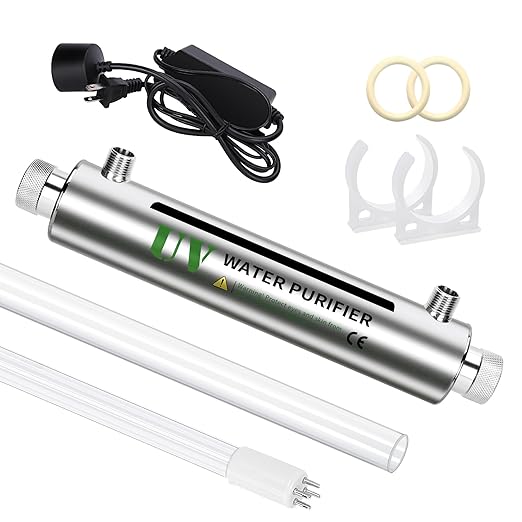 UV Water Filter,Add-on Kit for Under Sink Water Filtration Systems,Ultraviolet Water Purifier Sterilizer Filter for Whole House Water Purification,2GPM 110V,Consumed Power 21W, Lamp Power 16W