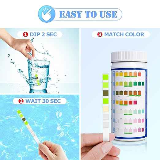 Pool Spa Hot Tub Test Strips - 125 Pool Spa Test Strips - Swimming Pool Water Testing Kit - Rapid Accurate Easy to Test pH, Hardness, Cyanuric Acid, Chlorine, Bromine, and More (7-Way)