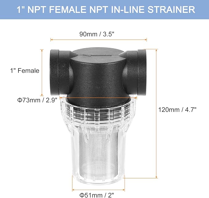 uxcell Pressure Washer Filter 1" NPT Female Thread, Inline Mesh Strainer Attachment, Stainless Steel Screen with Sealant Tape for Outdoor Gardening Inlet Water (Size:40 Mesh) - AquaVibe