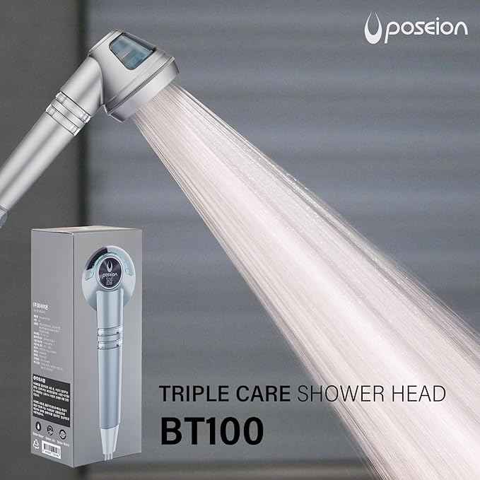 POSEION BT100 MS Filtered Shower Head – Handheld, High Pressure, Magnetized Sediment Filter, Ultrafine Water Stream, Spa-Like Comfort, Durable Build, Made in Korea