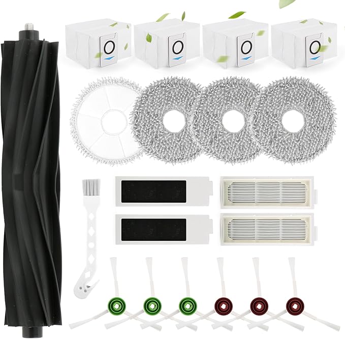 Replacement Parts for ECOVACS DEEBOT T20 Omni/T20 Max/ T20 Pro /T20e Omni Accessories Kit with 1 Rubber Brush,4 Dust Bags,4 Hepa Filters,4 Mop Pads,6 Side Brushes Vacuum Cleaner Set Accessories - AquaVibe