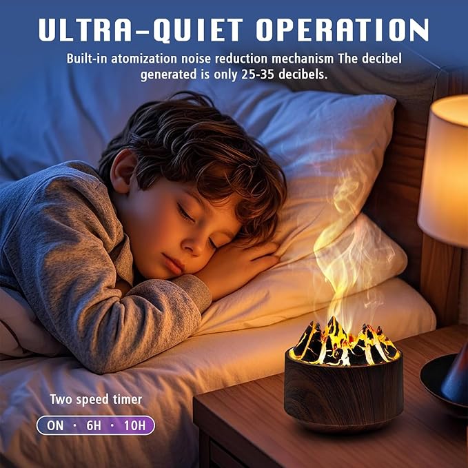 Volcano Essential Oil Diffuser, 300ml Cool Mist Humidifier with 6-Color LED Light, Auto Shut-Off, Dark Wood