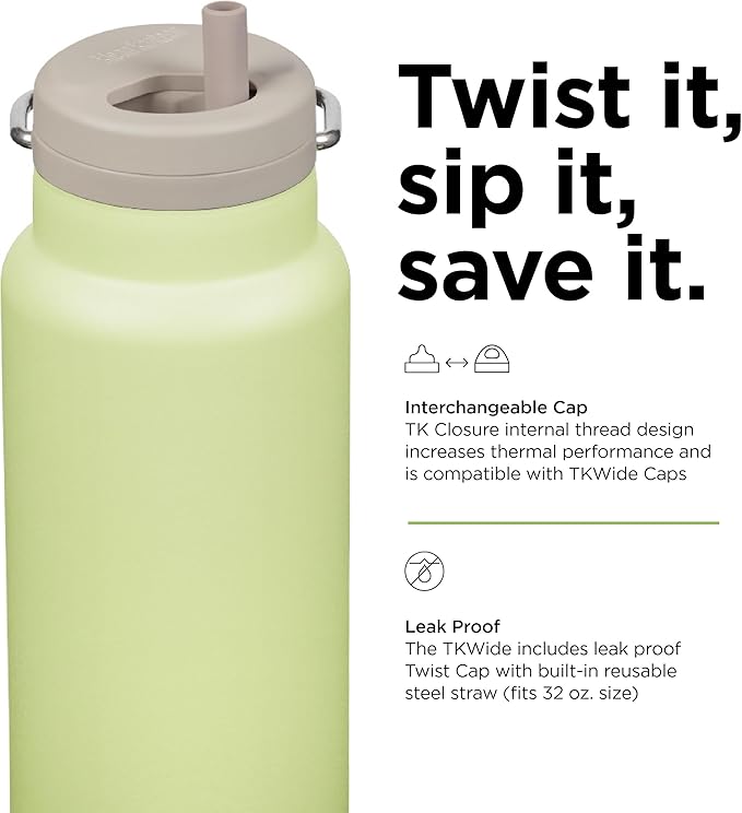 Klean Kanteen 32oz TKWide Insulated Water Bottle with Twist Cap - Shadow Lime