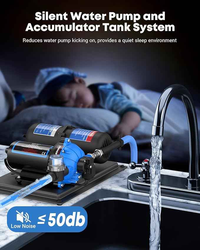 Kohree RV Water Pump 110V AC 7.5GPM 70PSI and 1L 125PSI Pre-Pressurized Accumulator Tank, Quiet Water Transfer Pump and Accumulator Tank System for Home Use, RV, Boat, Kitchen, Bathroom, Irrigation