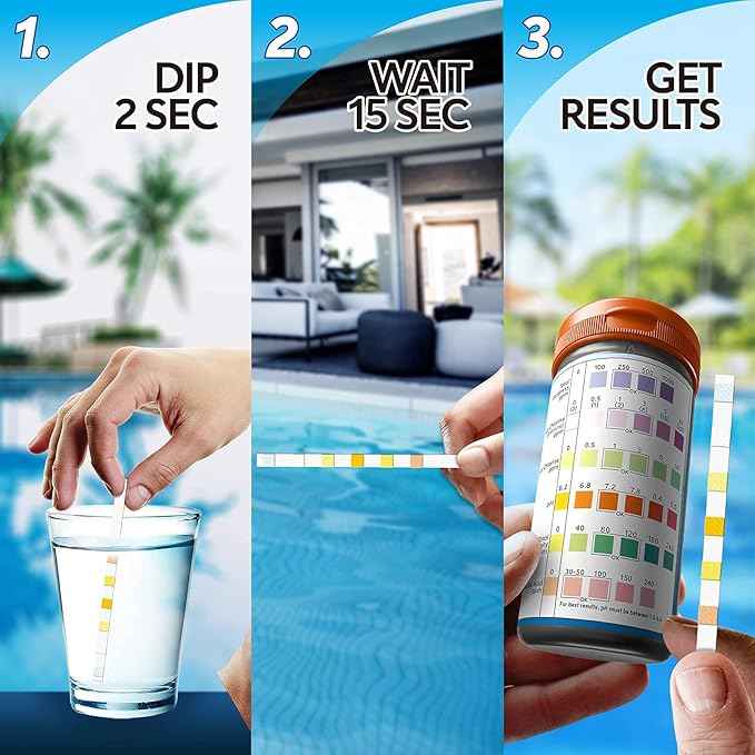 Pool and Hot Tub Test Strips - Medical-Grade Precision 7-1 Pool Test Kit - Testing pH, Free Chlorine(Bromine), Total Alkalinity & Cyanuric Acid & More - Pool Water Test Kit