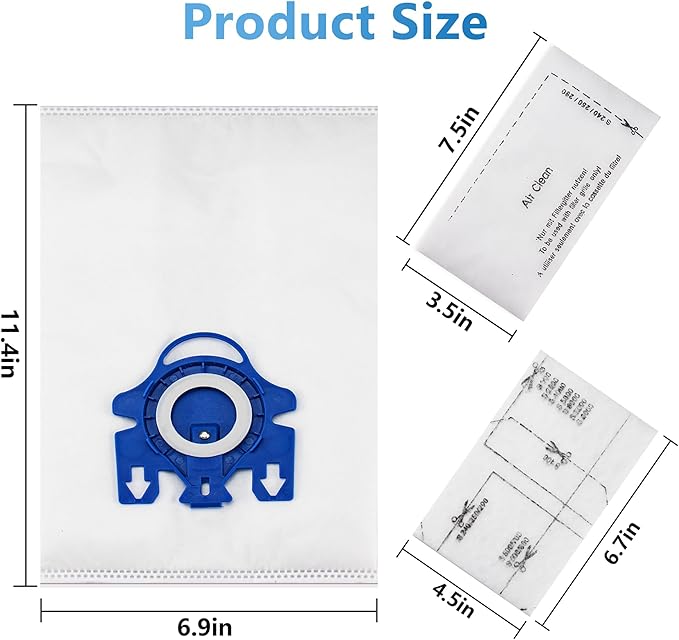 Improvedhand 10 Packs 3D Airclean Bags Replacement for Miele GN Vacuum Cleaner Bags Fit for Miele Classic C2 C3 S2 S5 S8 S400 Series with Motor Protection Filters, AirClean Filters - AquaVibe