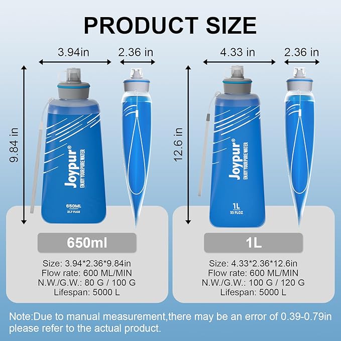Collapsible Squeeze Water Filter Bottle - 650ml with Filter with NSF/FDA Certification Befree or Peak Series replacement for Hiking,Running,Camping,Travel,Cycling,and Fishing; BPA-Free(Blue)