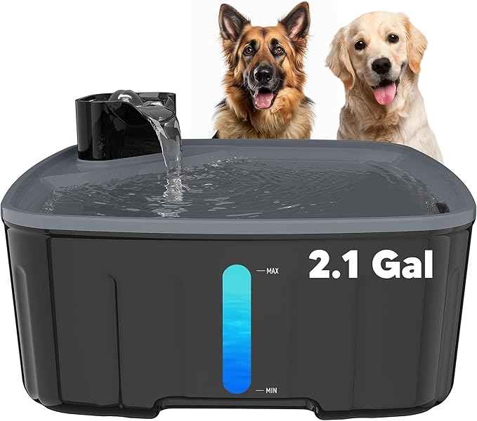 Dog Water Fountain for Large Dogs, 2.1GAL/8L/270oz Large Dog Water Fountain Bowl for Dog Inside,Dog Fountain with Water Level Window and Shortage LED Reminder, Ultra-Quiet Pump,Water Fountain for Dog