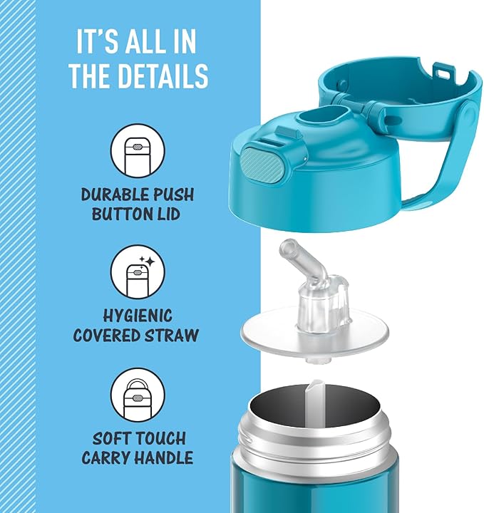 THERMOS FUNTAINER Water Bottle with Straw - 12 Ounce - Kids Stainless Steel Vacuum Insulated Water Bottle with Lid, Teal
