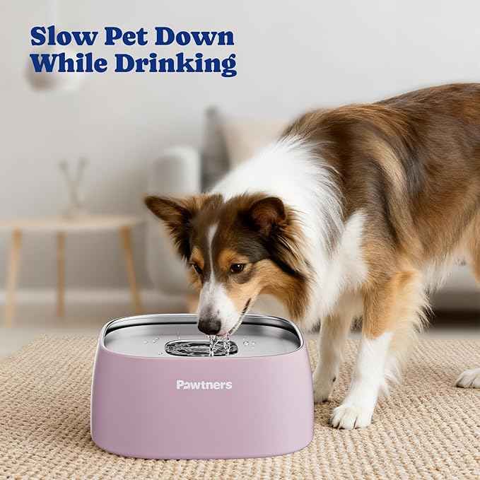 Upgrade No Spill Water Bowl for Dogs, 135oz/4L All Stainless Steel Dog Water Bowl with Non-Slip Base, Spill Proof for Medium Large Messy Drinkers, Anti Splash, Slow Drinking, Slobber Stopper, Pink
