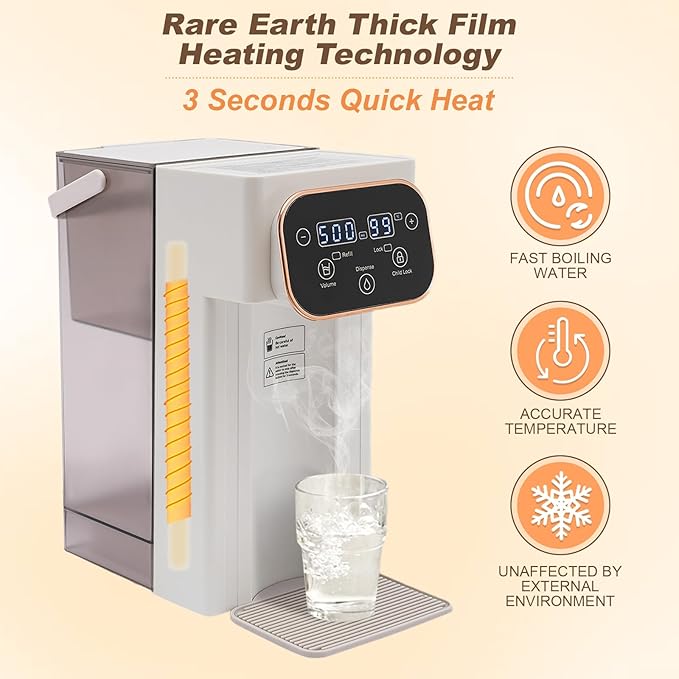 Instant Hot Water Dispenser Filter, Electric Hot Water Kettle Countertop Water Filter System, 12 Temperatures & 8 Volume Settings, Safety Lock, Hot Water Boiler Warmer for Home, Baby, Office
