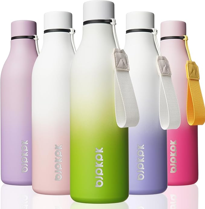 BJPKPK Insulated Water Bottles, 25 oz Stainless Steel Metal Water Bottle with Strap, BPA Free Leak Proof Jugs, Mugs, Flasks, Reusable Thermal Flasks for Sports & Travel, Elegant Green