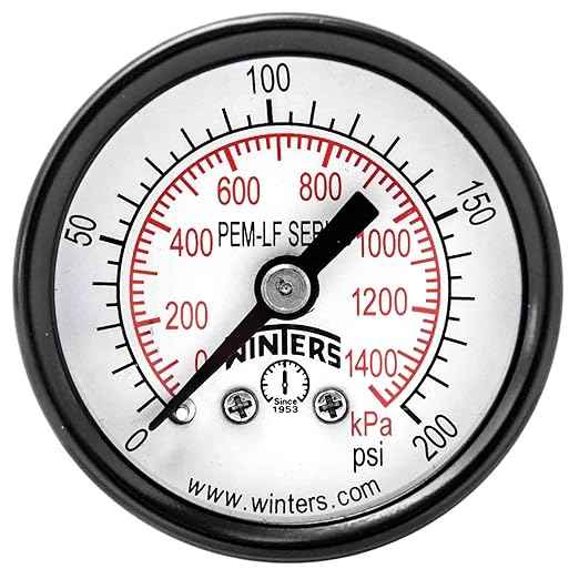 Winters 1-1/2 inch Dial Size, Economy Utility Dry Pressure Gauge, Potable Brass Internals, Steel Case, Dual Scale 0-200 psi/kPa, 3-2-3% Acc, 1/8 inch NPT Back Mount, Drinking Water Pressure Gauge