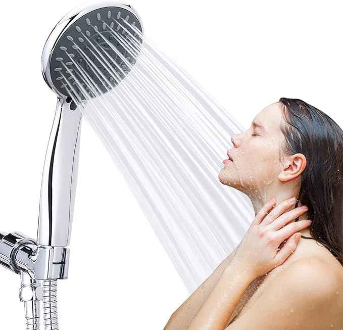 High Pressure Handheld Shower Head Briout 5-Settings Powerful Water Spray Shower Head against Low Pressure Water Flow with Stainless Hose and Adjustable Mount