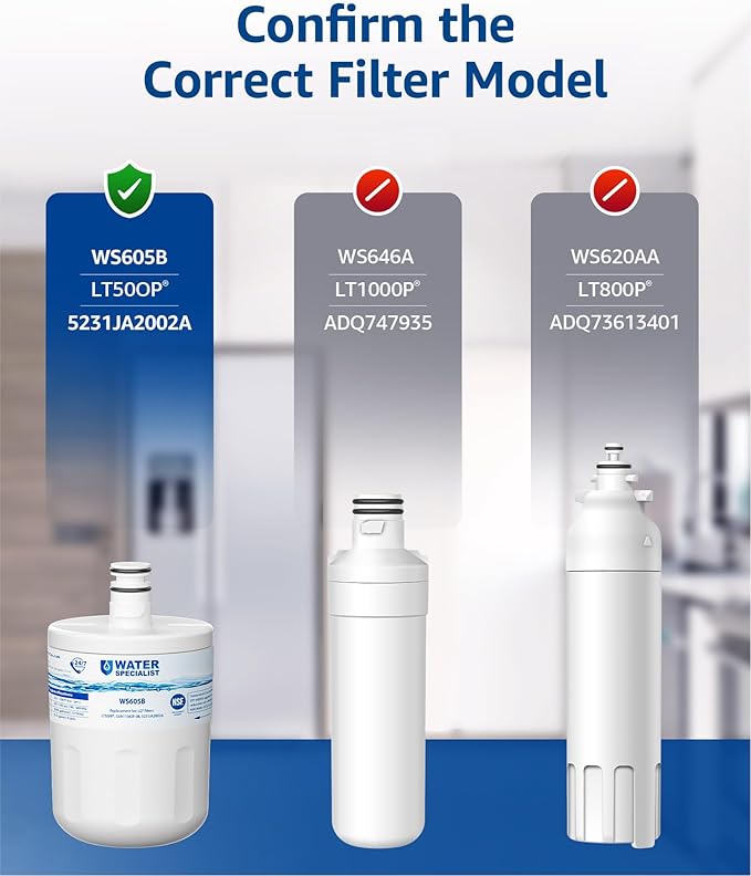 Waterspecialist 5231JA2002A Refrigerator Water Filter, Replacement for LG® LT500P®, ADQ72910911, GEN11042FR-08, LFX25974ST, ADQ72910901, ADQ72910907, Kenmore 9890, 46-9890, 3 Filters