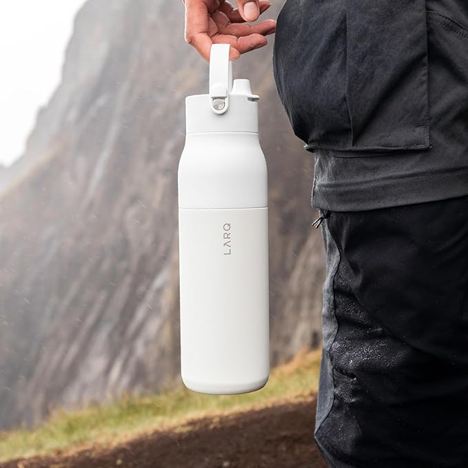 LARQ Bottle Swig Top 23oz - Insulated Stainless Steel Water Bottle With Built-In Silicone Handle | BPA Free | Reusable Water Bottle for Sports, Gym, and Travel, Granite White