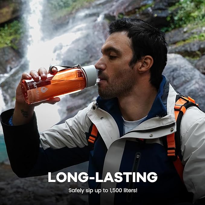 SurviMate Purified Water Bottle for Camping, Hiking, Backpacking and Travel, BPA Free with 5-Stage Intergrated Filter Straw