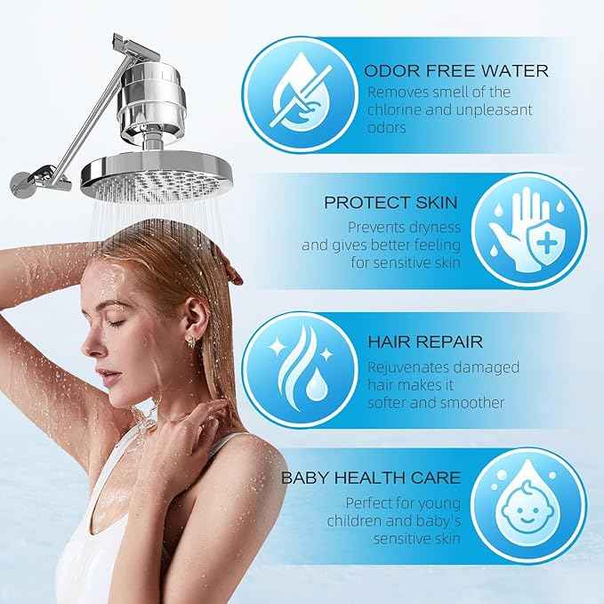 Yodel Shower Filter with 2 Cartridge Chrome - Hard Water Softener, 99% Removes Chlorine & Impurities, Improves Skin & Hair Condition, Universal Fit for Shower Heads