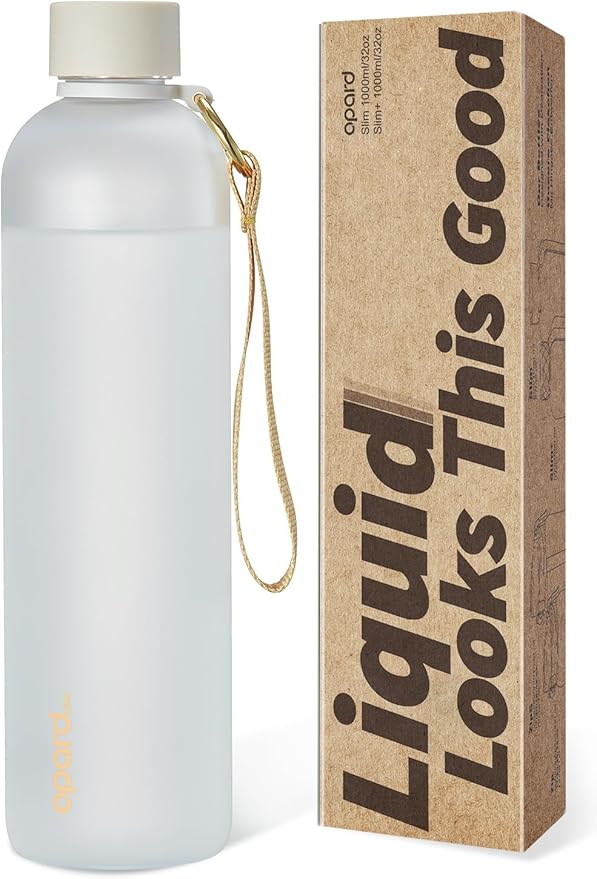 Opard Slim Water Bottle 32oz, Dishwasher Safe Plastic Water Bottle BPA-Free, Leakproof Screw Top, Cream White, Reusable for Travel School Sport Gym Hiking