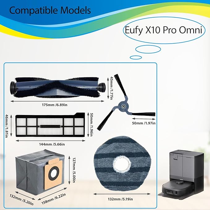24 Pack Replacement Parts Accessories Compatible for Eufy X10 Pro Omni Vacuum Cleaner, 2 Main Brush 4 Vacuum Filters 4 Side Brushes 6 Mops 6 Vacuum Bags, X10 Pro Omni Accessories Kit - AquaVibe
