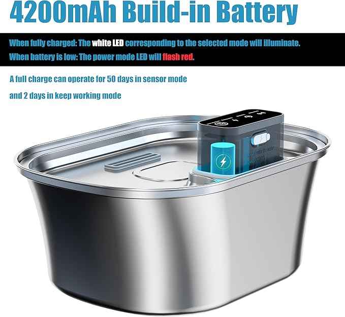 Wireless Cat Water Fountain Stainless Steel, 3.2L Pet Fountain Battery Operated,Cordless Cat Fountain for Cats&Dog with Motion Sensor, Quiet Indoor Cat Fountain for Drinking, Multi-Filtration