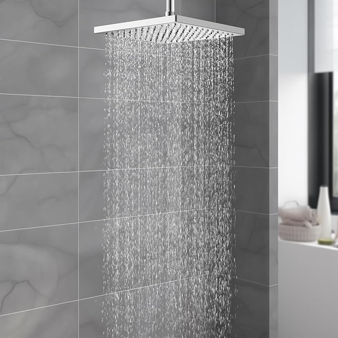 Hibbent Thickness Metal Rain Shower Head, 10 Inch High Pressure Rainfall Shower Head, Square Large Bathroom Waterfall Shower Heads, High Flow Fixed Showerheads with Adjustable Brass Ball Joint, Chrome