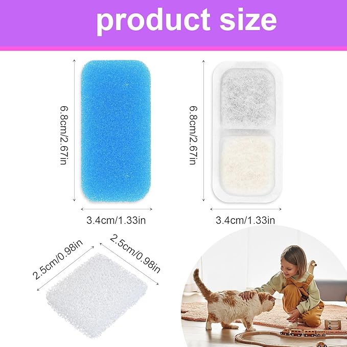 12 Packs Replacement Pet Water Fountain Filter Compatible with oneisall 67oz/2L Stainless Steel Cat Fountain Filters, Dog Water Fountain Foam Filter, Sponge Filter (White, 12)
