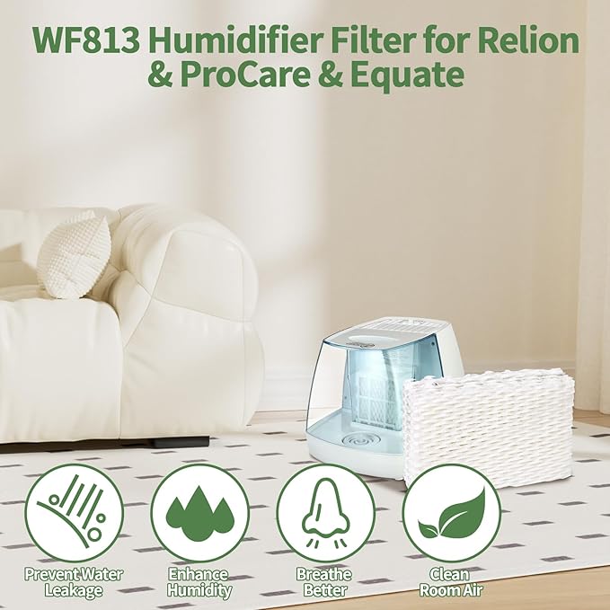 KTWT WF813 Humidifier Filters Replacement for Equate Eqwf813 Eq-2119-Ul PCWF813, fit Relion RCM-832 RCM-832N, ProCare PCCM-832N Cool Mist Humidifier Replacement Filters - 4 Pack