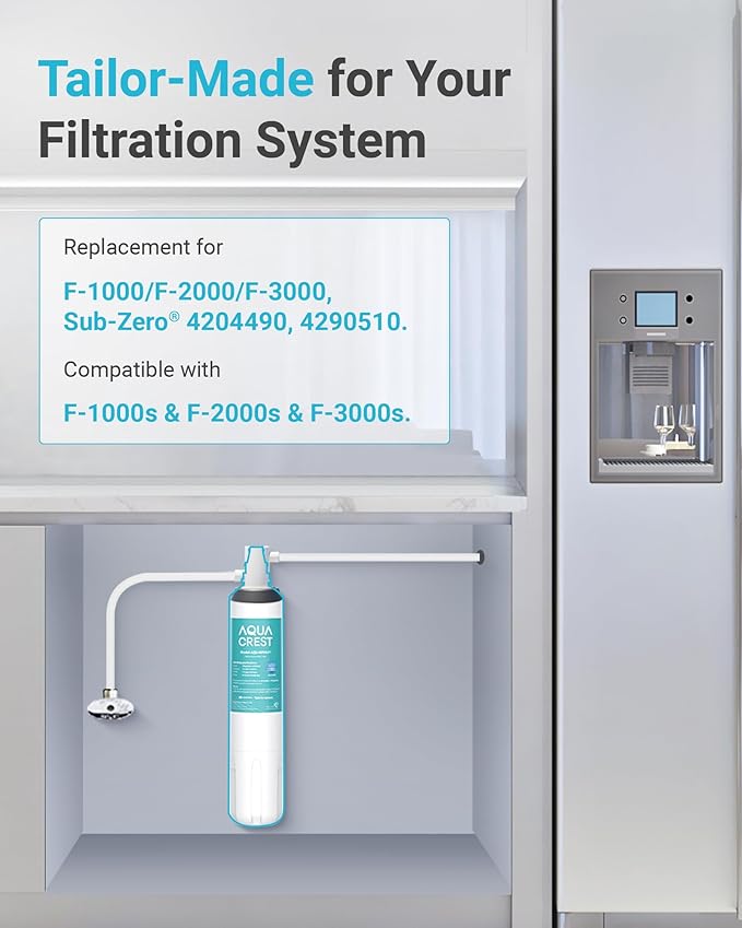 AQUACREST F-1000, 4204490 Water Filter, Replacement for InSinkErator® F-1000, Sub-Zero 4204490, 4290510,F-2000 F-3000, WCF110-L and AquaPure AP Easy C-Complete, Subzero Water Filter, NSF/ANSI 42