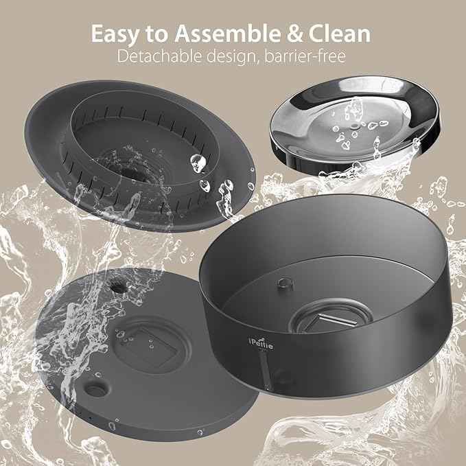 iPettie Cake Dog Water Fountain, 8L/2.1Gal Large Capacity Automatic Dispenser, Wireless Pump Filtered Waterer Purifier with BPA-Free Stainless Steel Bowls, Dishwasher Safe, Grey