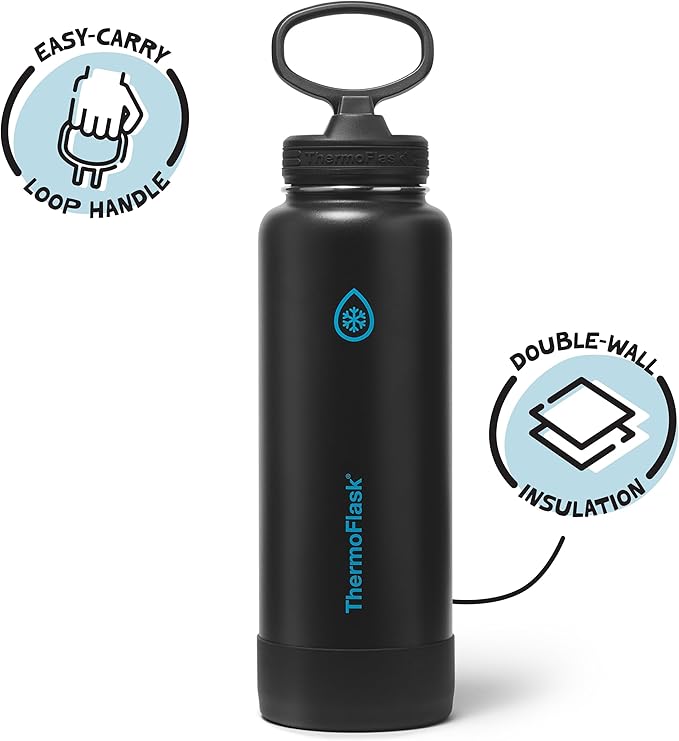 ThermoFlask 40 oz Double Wall Vacuum Insulated Stainless Steel Water Bottle with Straw Lid, Electric Eclipse