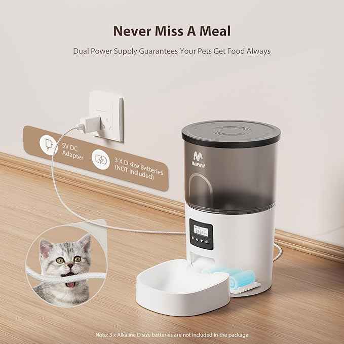 IMIPAW Automatic Cat Feeders, 3L Timed Cat Dry Food Dispenser with Desiccant Bags, Dual Power Supply, Programmable Portion Size, 6 Meals, 20 Portions Per Day, Auto Pet Feeder for Cats and Small Dogs