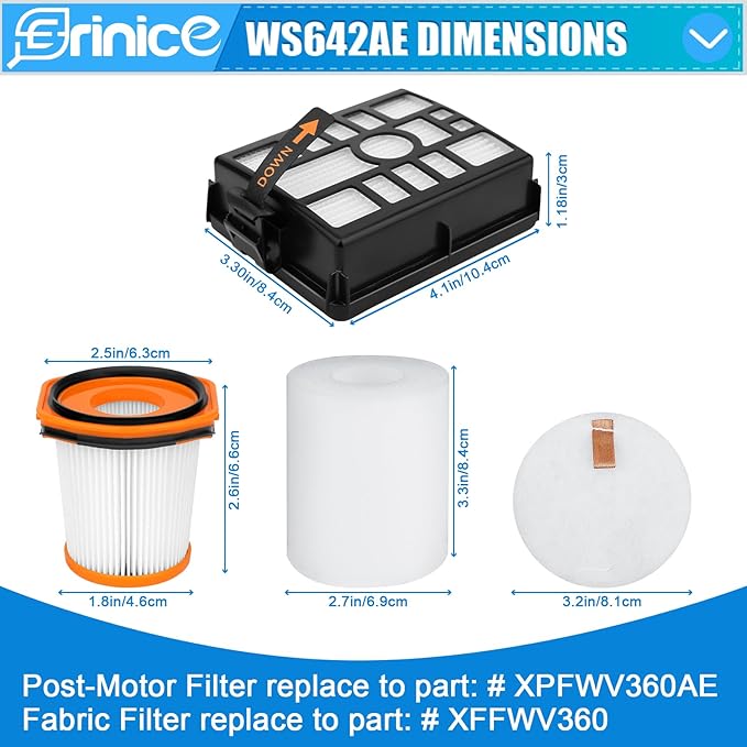WS642AE Filter for Shark Wandvac Self-Empty Cordless Stick Vacuum WS642AE Replacement Part, 4 HEPA Filter + 4 Foam & Felt Filter + 2 Base Post-Motor Filter + 1 Cleaning Brush - AquaVibe