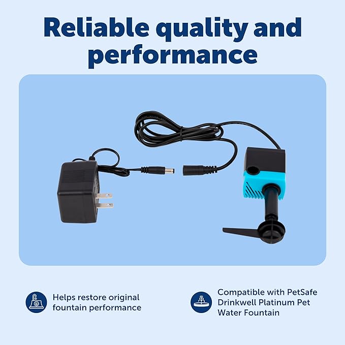 PetSafe Drinkwell Platinum Replacement Pump - Reliable OEM Replacement - Drinkwell Platinum Pet Water Fountain Accessory - Includes Power Adaptor - Quiet Operation for a Calm Pet Environment