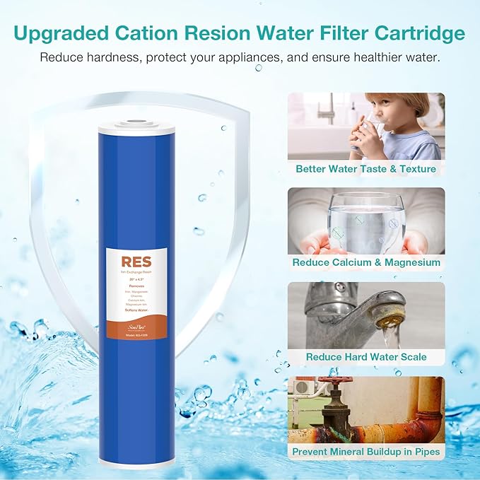SimPure 20" x 4.5" Cation Exchange Resin Filter, Whole House Water Softening Filter Cartridge for DB20P, DB20P-3 (2 Pack)