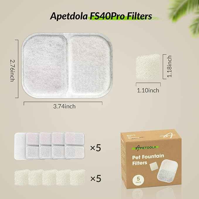 5 Pack Replacement Filter for FS40PRO Cat Fountain 135 fl oz/4L,6 Layer Filters for Pet Fountain