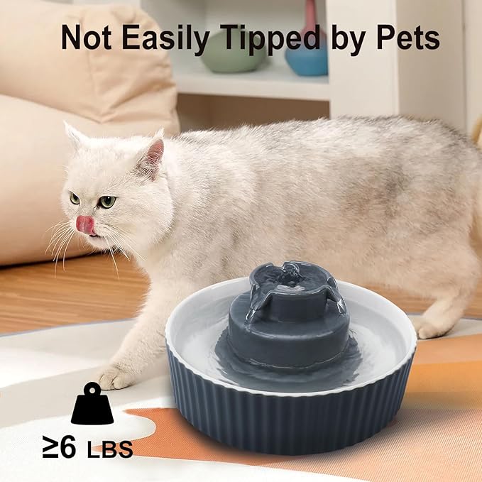 Ceramic Cat Water Fountain, 2.1L/71oz Cat Fountain with 3 Carbon Filters and 2 Quiet Pumps, Cupcake Pet Water Dispenser for Cats and Dogs (Grey)