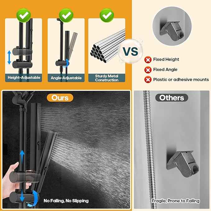 High Pressure Rain Shower Head with Handheld Combo, 10 Inch Square Rainfall Showerhead, Adjustable Slide Bar Dual Shower System, 3 Spray Modes, 59" Stainless Steel Hose, Matte Black