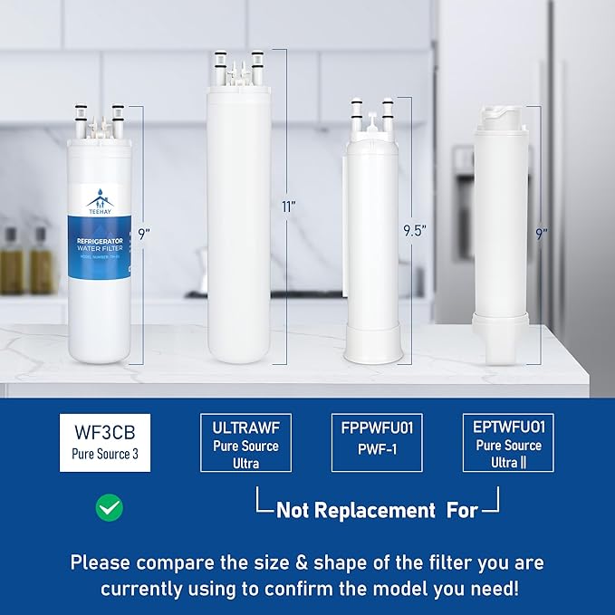 WF3CB Water Filter Replacement, Compatible with Frigidaire PureSource 3 WF3CB, Frigidaire FFHS2311PF, FFHS2612LS, FFSC2323LS, FFSS2314QS, FFSS2315TP, FFSS2615TD, FFUS2613LS, LFSS2612TF, 2 Pack