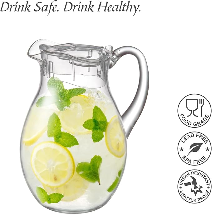 Amazing Abby - Bubbly - 2-Pack Acrylic Pitcher (72 oz), Clear Plastic Water Pitcher with Lid, Fridge Jug, BPA-Free, Shatter-Proof, Great for Iced Tea, Sangria, Lemonade, Juice, Milk, and More
