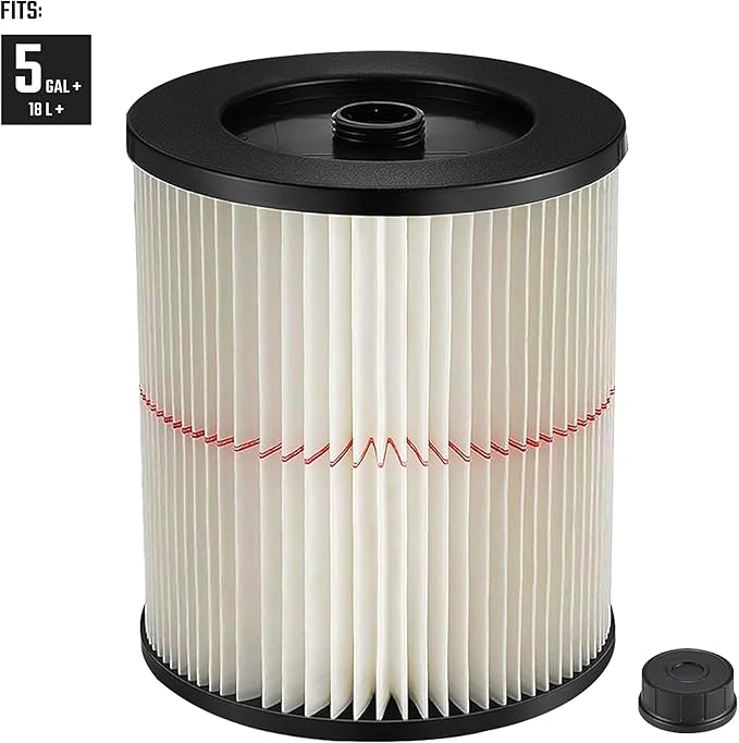 2 Pack 17816 9-17816 Red Stripe Vacuum Cartridge Filter Compatible Wet/Dry Vacuum Models 5, 6, 8, 12, and 16 32 Gal. Vacuums produced since 1988 8.5 Inches- White/Red - AquaVibe