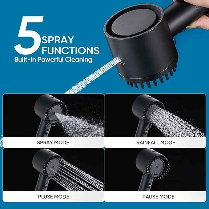 Cobbe Ion Drops Filtered Shower Head with Handheld, High Pressure 4+1 Spray Mode Showerhead with Filters, Built-in Power Wash for Hard Water - Remove Chlorine - Reduces Dry Itchy Skin, Black