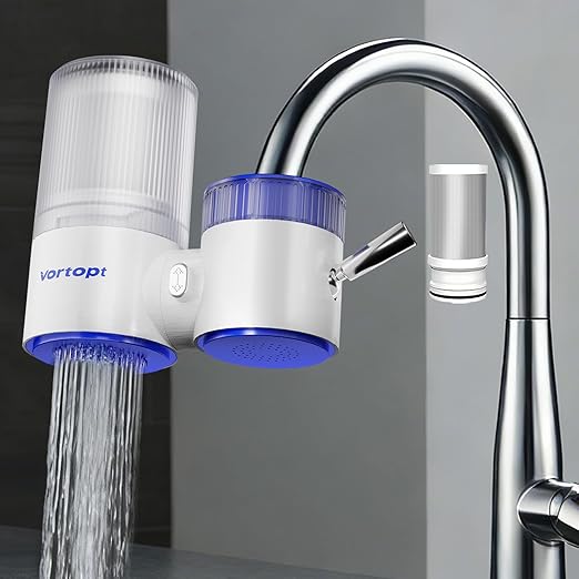 Vortopt Faucet Water Filter,360° Rotary Kitchen Faucet Filter with Carbon Block Filter, 350 Gallon NSF Certified Agua Purifier,can Reduce 99% Chlorine,Improve Taste, Drinking Water Filter,T10-Blue.