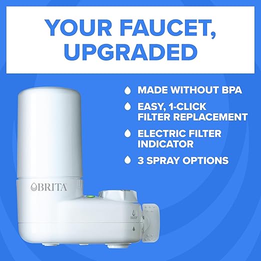 Brita Faucet Mount Water Filter System, White, No-Wait Filtration, Easy Install, Multi-Use Tap Water Filter for Kitchens, Bathrooms & Small Spaces
