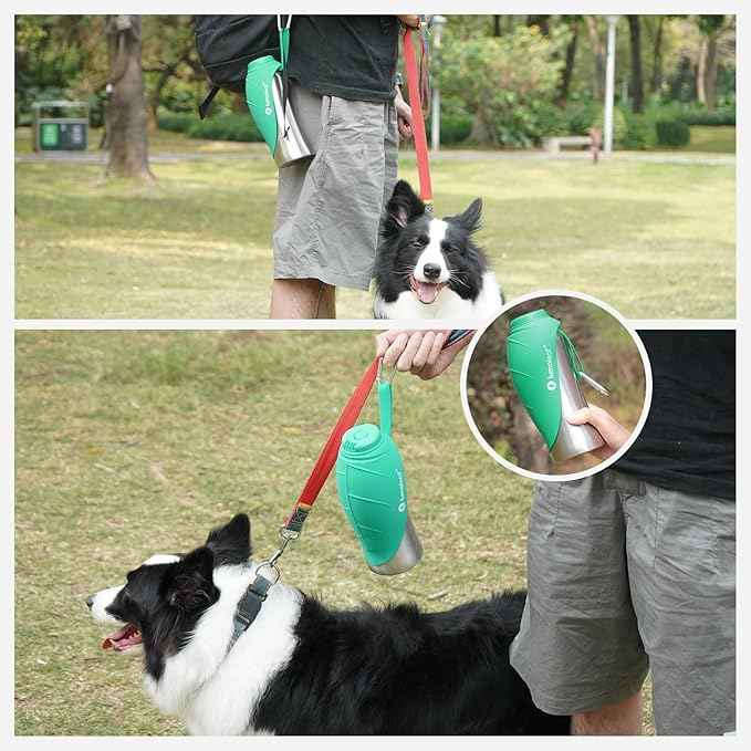 LumoLeaf Portable Dog Water Bottle 27 OZ, Stainless Steel Pet Travel Water Bottle Dispenser for Walking, Hiking and Outdoor, Portable Water Bowl for Large Dogs (Green)