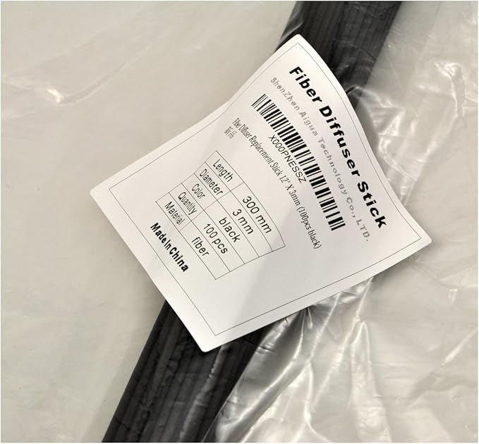 100 Pieces Fiber Reed Diffuser Replacement Refill Sticks (12" x 3mm, Black) - AquaVibe